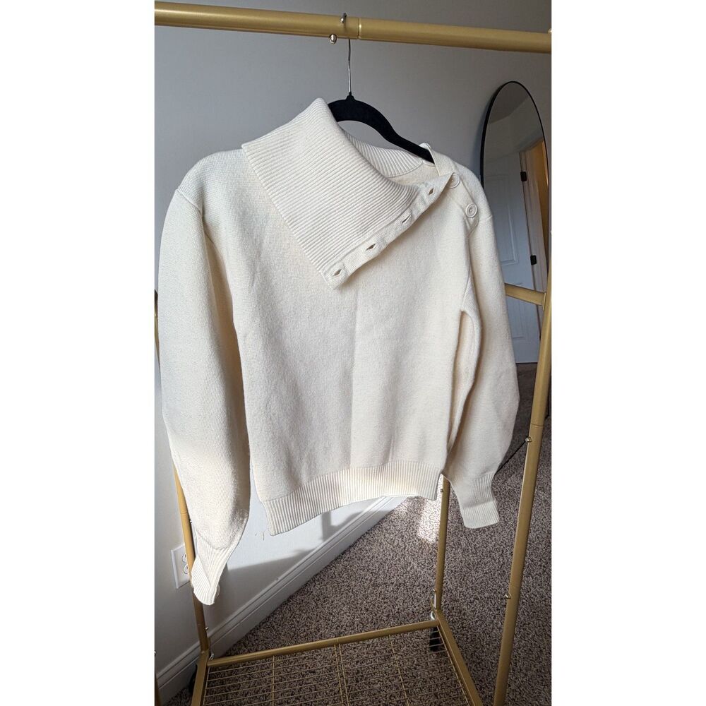 House of CB Adelita Cream Cashmere Blend Split Cowl Neck Sweater Size S
